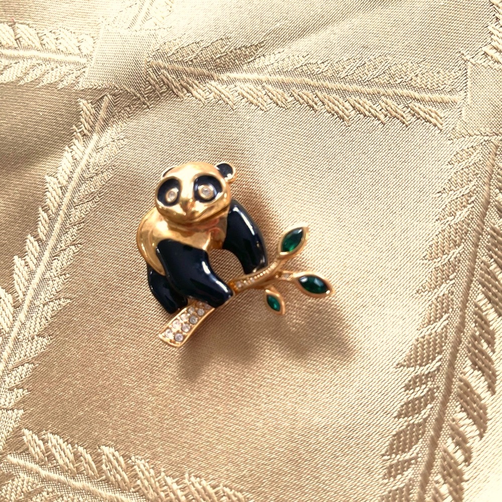 Gold and Black Panda Brooch